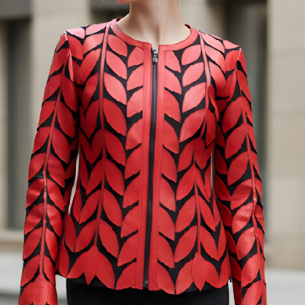 Jacket Leather Women's Outfit Tops Blouses Shirt Sheer Handmade Leaf